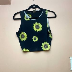Black tank top with sun flowers